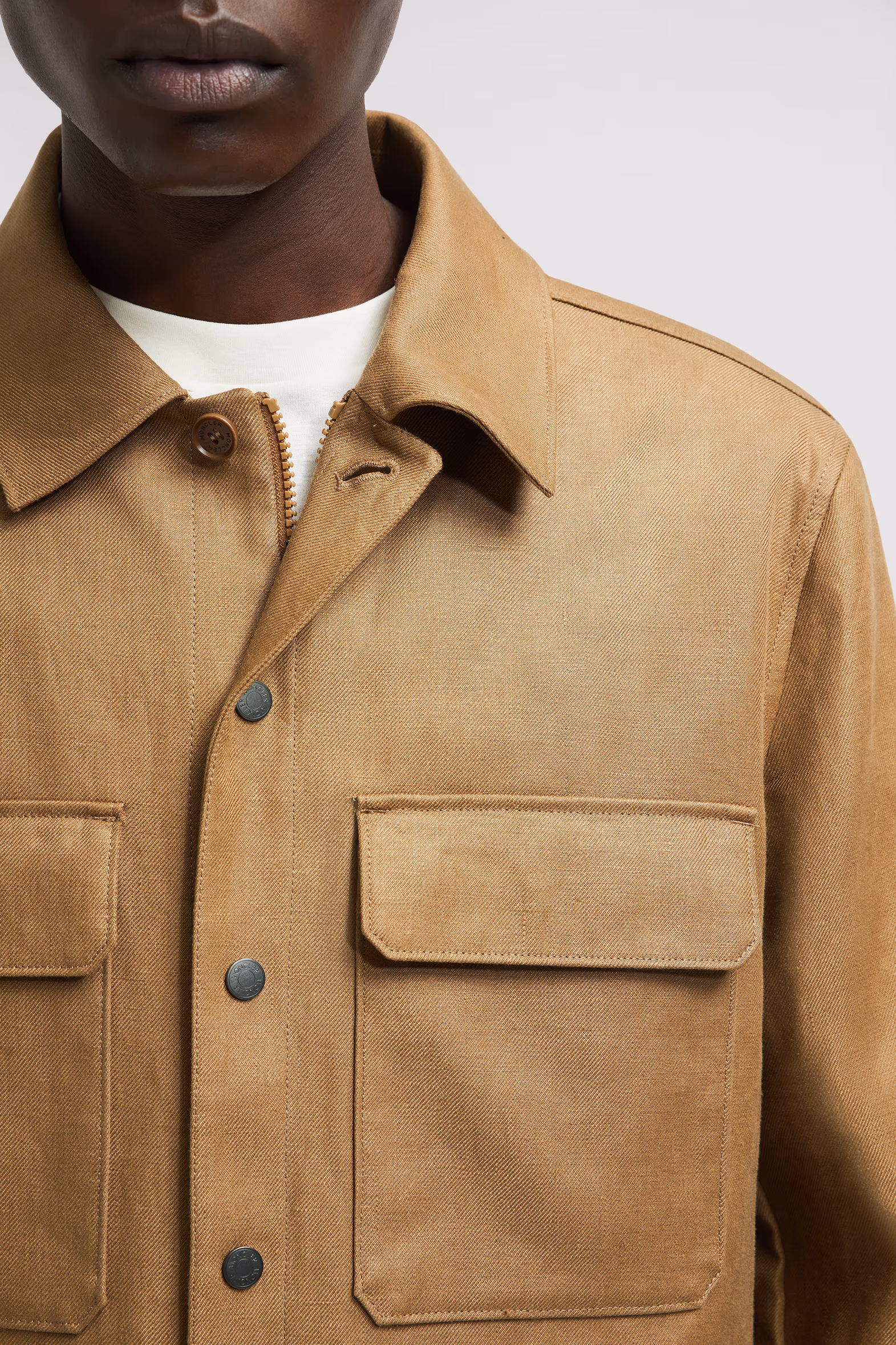 Callaqui Linen Shirt Jacket Men Brown Moncler 7